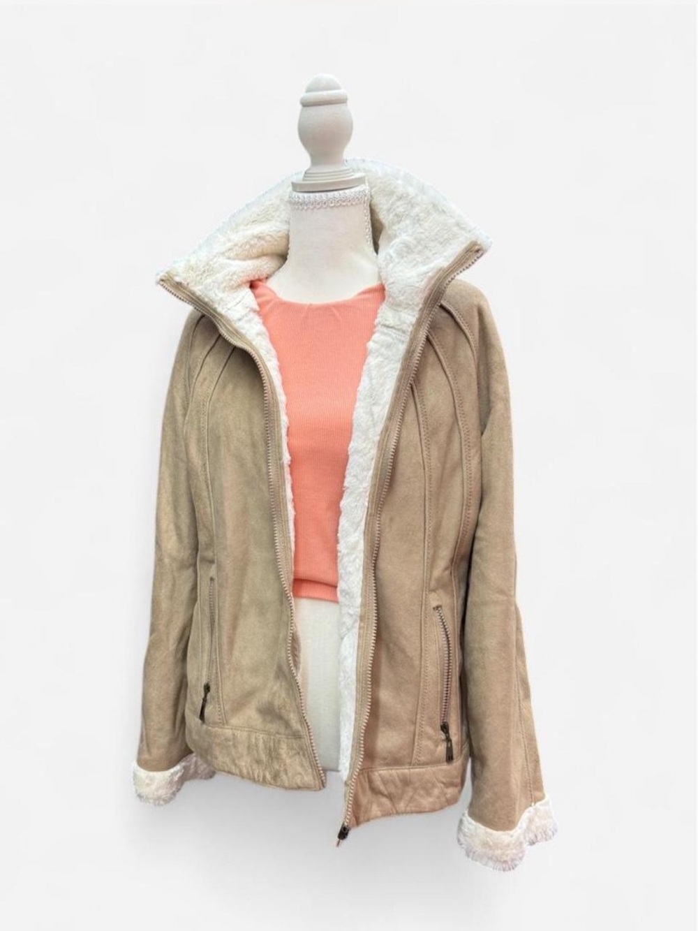Vintage Johnston & Murphy Tan Suede Jacket with Cream Sherpa Lining
